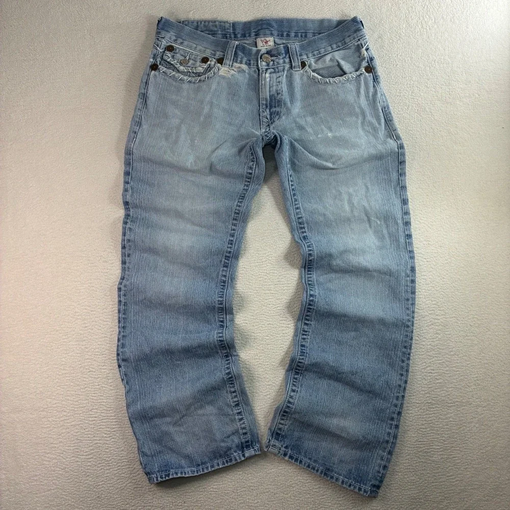 Vintage True Religion Billy Big T Jeans Men 36x33 Blue Faded Baggy Stitching Y2K